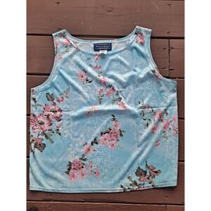 Willow Ridge Vtg Tank Top Womens XLarge Pastel Blue Pink Floral Fairycore